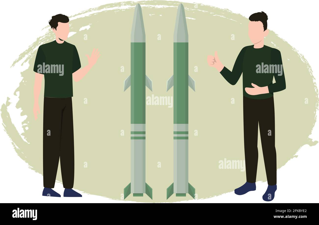 The boys are talking about missiles. Stock Vector