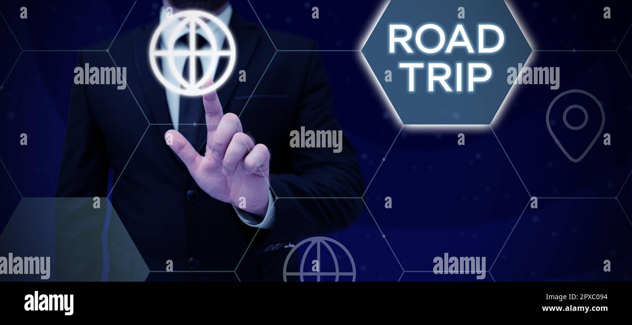 Conceptual caption Road Trip, Business idea Roaming around places with