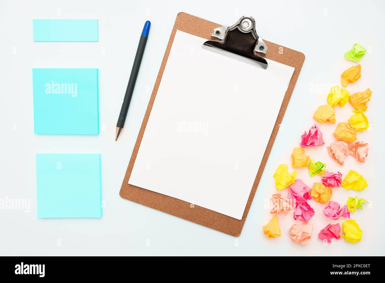 Paper Wraps Placed Around Important Information. Crumpled Memos With Data. Stock Photo