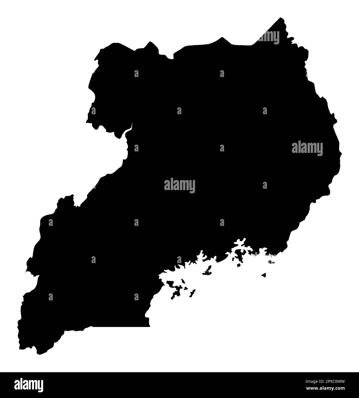 Uganda silhouette outline map over a white background Stock Photo - Alamy