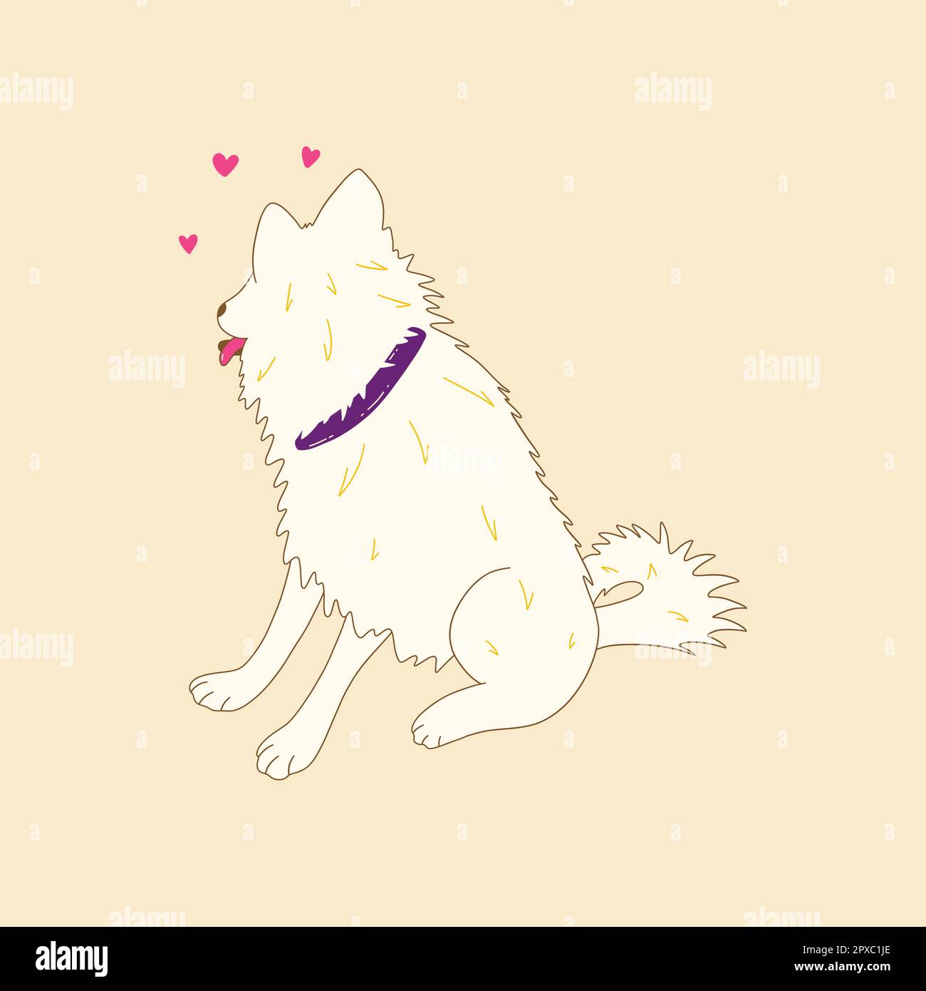 Happy playful white dog sitting and turned his head sideways, tongue