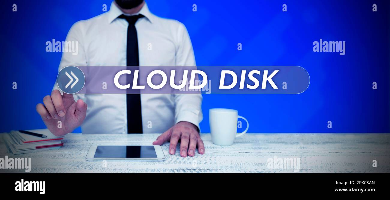 Sign displaying Cloud Disk, Business showcase web base service that provides storage space on a remote server Stock Photo