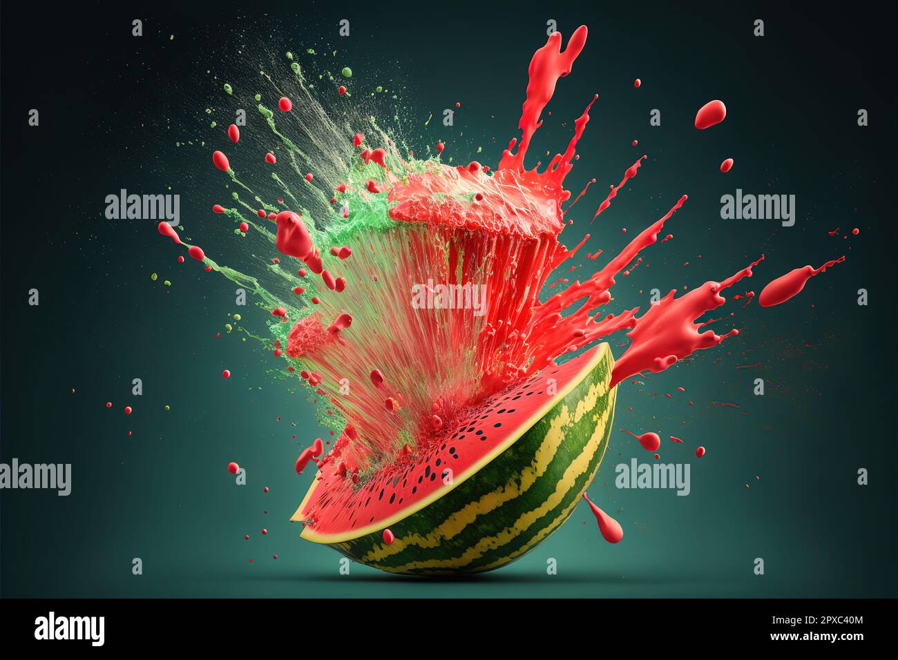 Fresh watermelon exploding with juice. Stock Photo