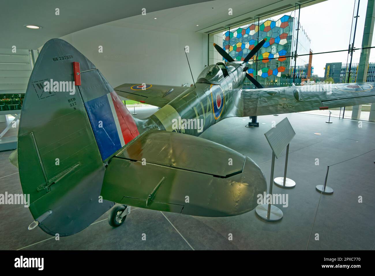 The Potteries Museum Spitfire Hall. RW388 was given to Stoke-on-Trent. It honours Reginald Mitchell, the Staffordshire designer of the Spitfire. Stock Photo