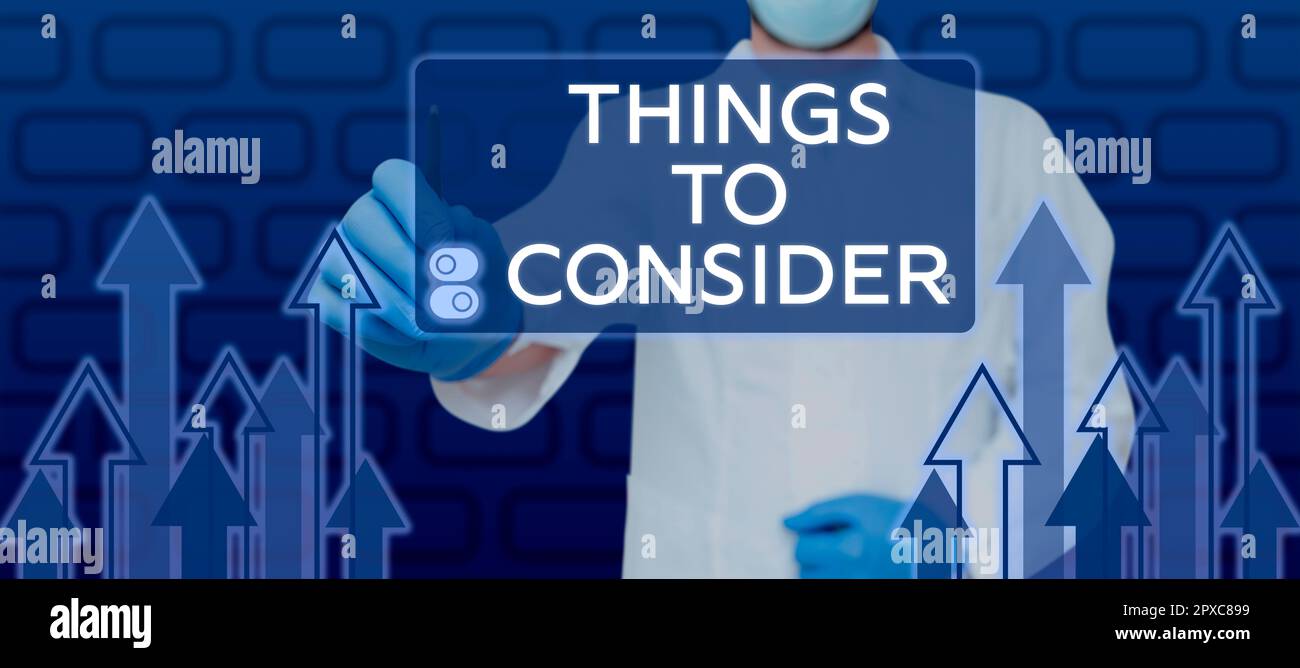 Text sign showing Things To Consider, Word for list to check or do it Shopping Schedule Time table Stock Photo