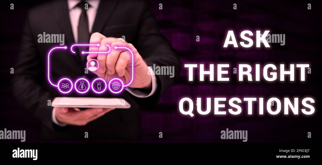 Inspiration showing sign Ask The Right Questions, Business showcase ...