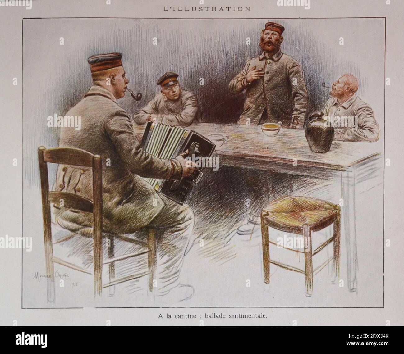 Wolrd War I. German prisoners of war. In the canteen: sentimental ballad. By Maurice Orange Stock Photo