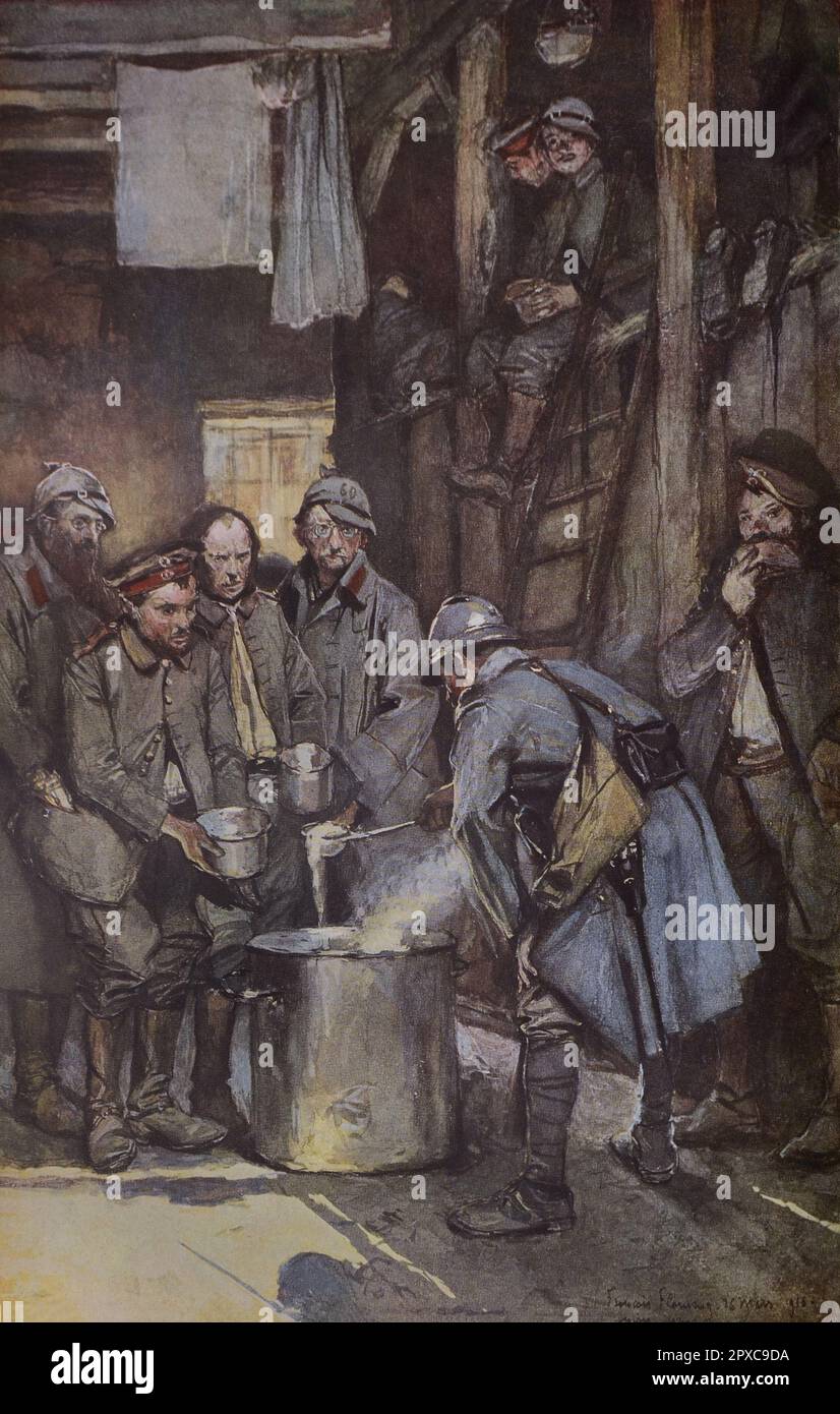 World War I. German prisoners at Souville. 1916. By Francois Flameng Stock Photo