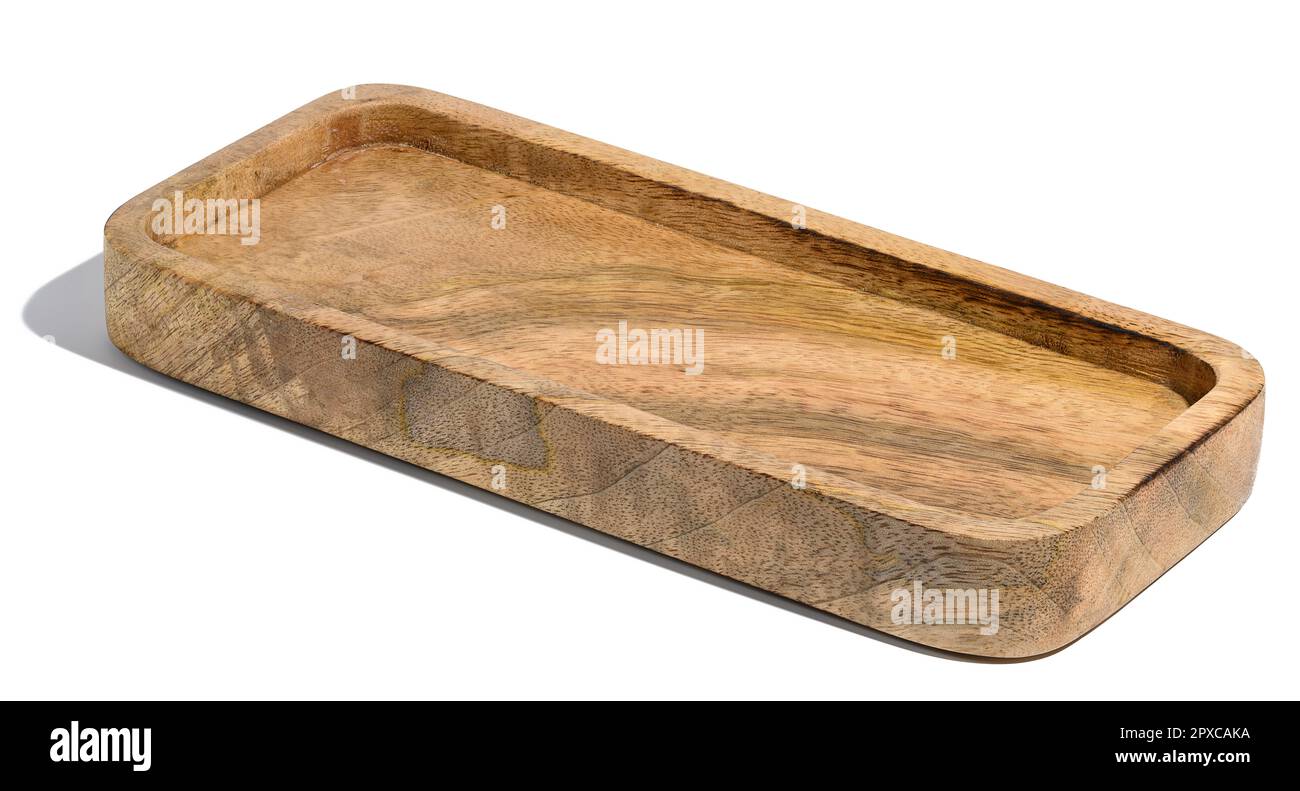 Rectangular wooden plate for serving food on a white isolated background Stock Photo
