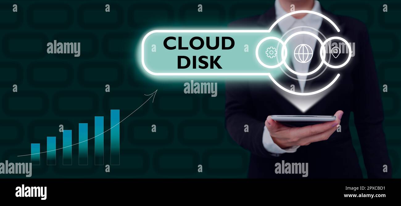 Sign displaying Cloud Disk, Word for web base service that provides storage space on a remote server Stock Photo