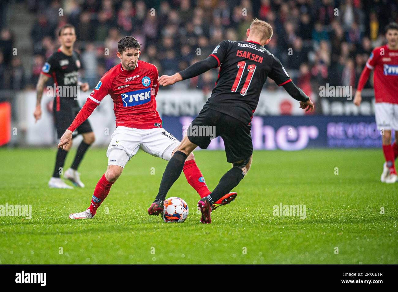 Herning, Denmark. 01st May, 2023. Mark Brink (14) of Silkeborg IF seen during the 3F Superliga match between FC Midtjylland and Silkeborg IF at MCH Arena in Herning. (Photo Credit: Gonzales Photo/Alamy Live News Stock Photo