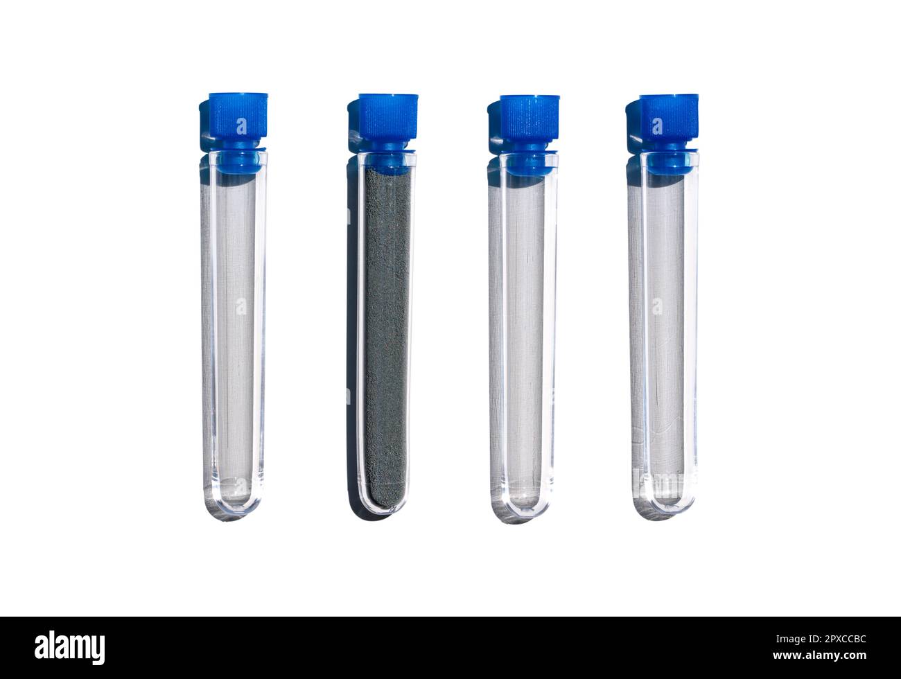 Zinc granules in test tube with plug cap. Cosmetic chemicals ingredient
