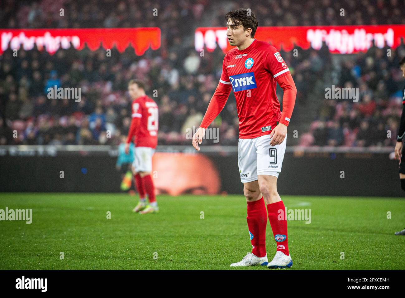 Herning, Denmark. 01st May, 2023. Alexander Lind (9) of Silkeborg IF seen during the 3F Superliga match between FC Midtjylland and Silkeborg IF at MCH Arena in Herning. (Photo Credit: Gonzales Photo/Alamy Live News Stock Photo