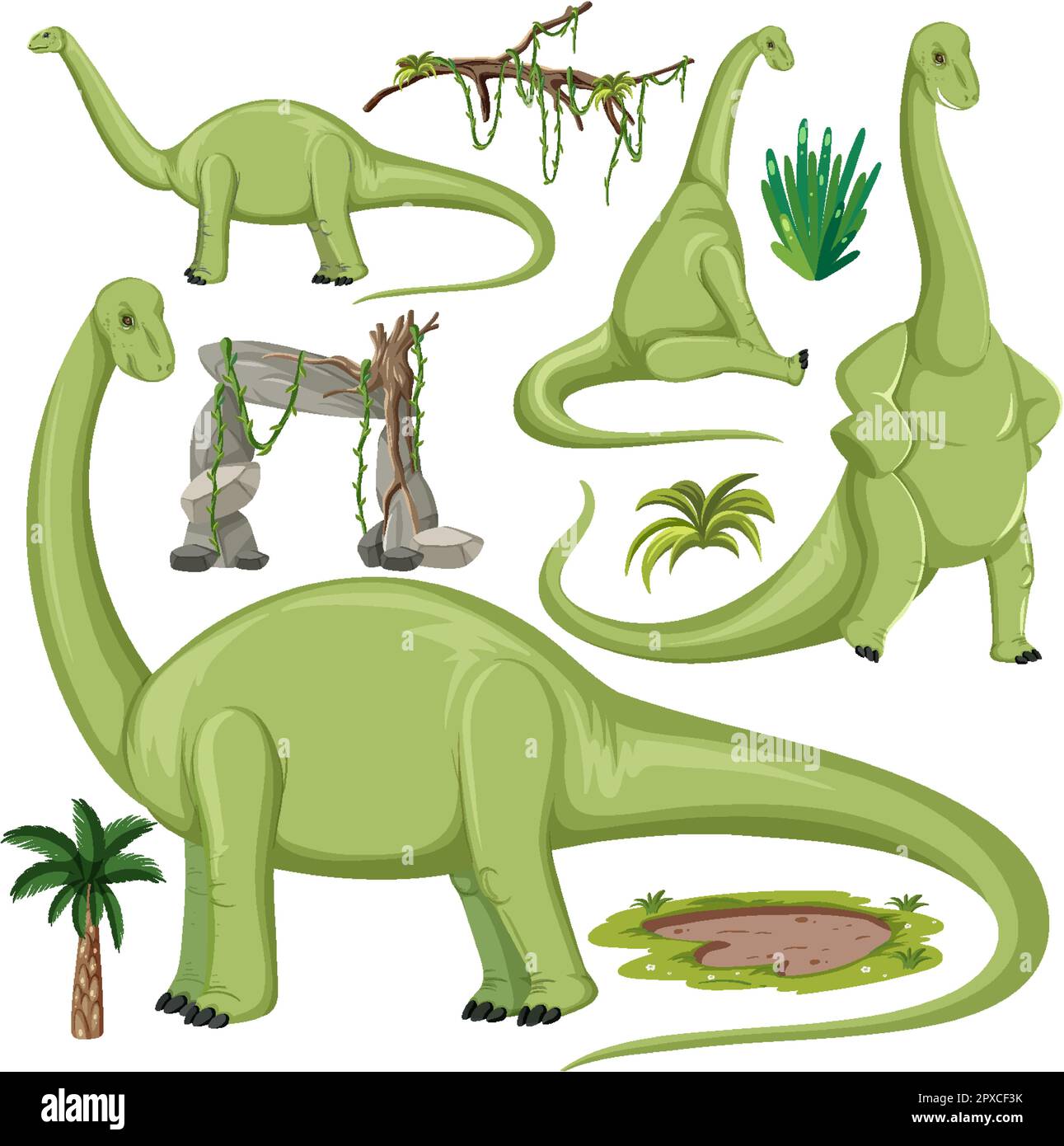Dinosaur and Nature Elements Vector Collection illustration Stock ...
