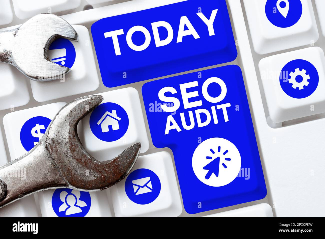 Writing displaying text Seo Audit, Concept meaning Search Engine Optimization validating and verifying process Stock Photo