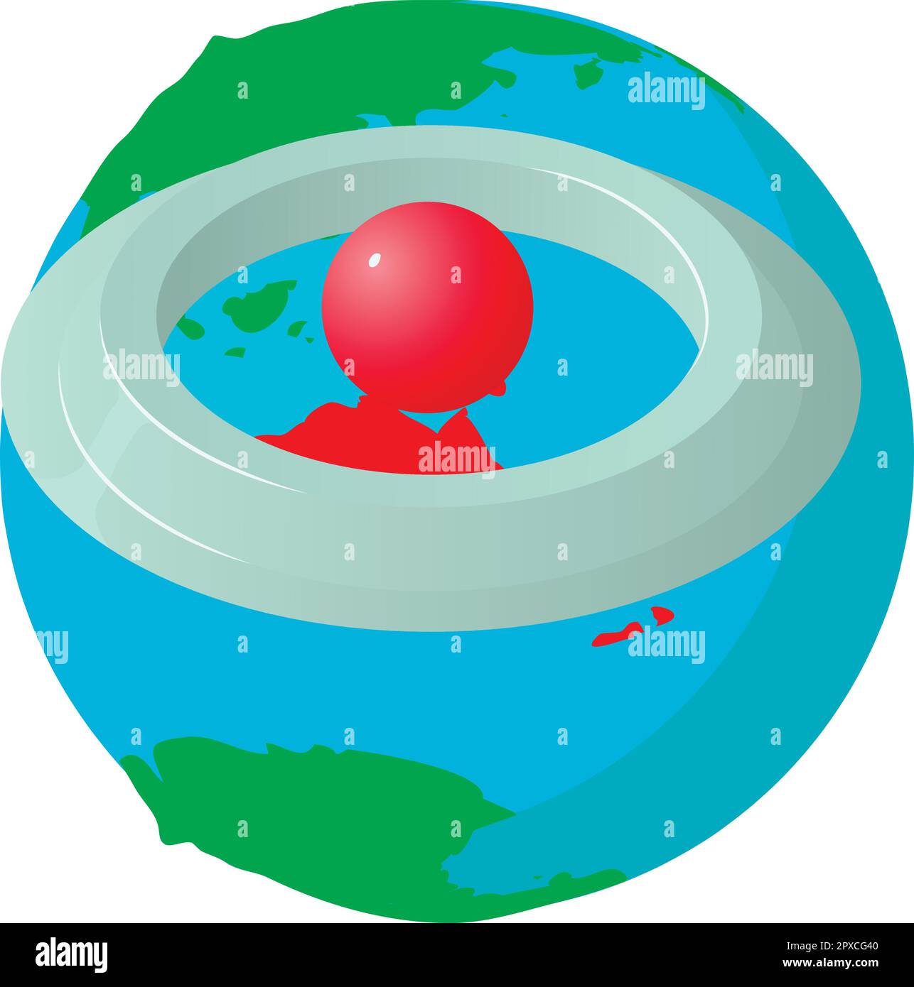 Navigation icon isometric vector. Planet earth globe with big red round pin icon. Location determination, navigation concept Stock Vector