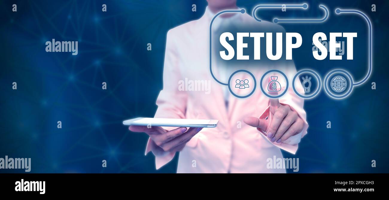 Handwriting text Setup Set, Word for the manner, position, or direction in which something is set Stock Photo