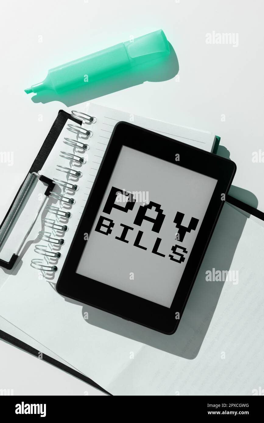 Text caption presenting Pay Bills, Business concept list of expenses to be paid total amount