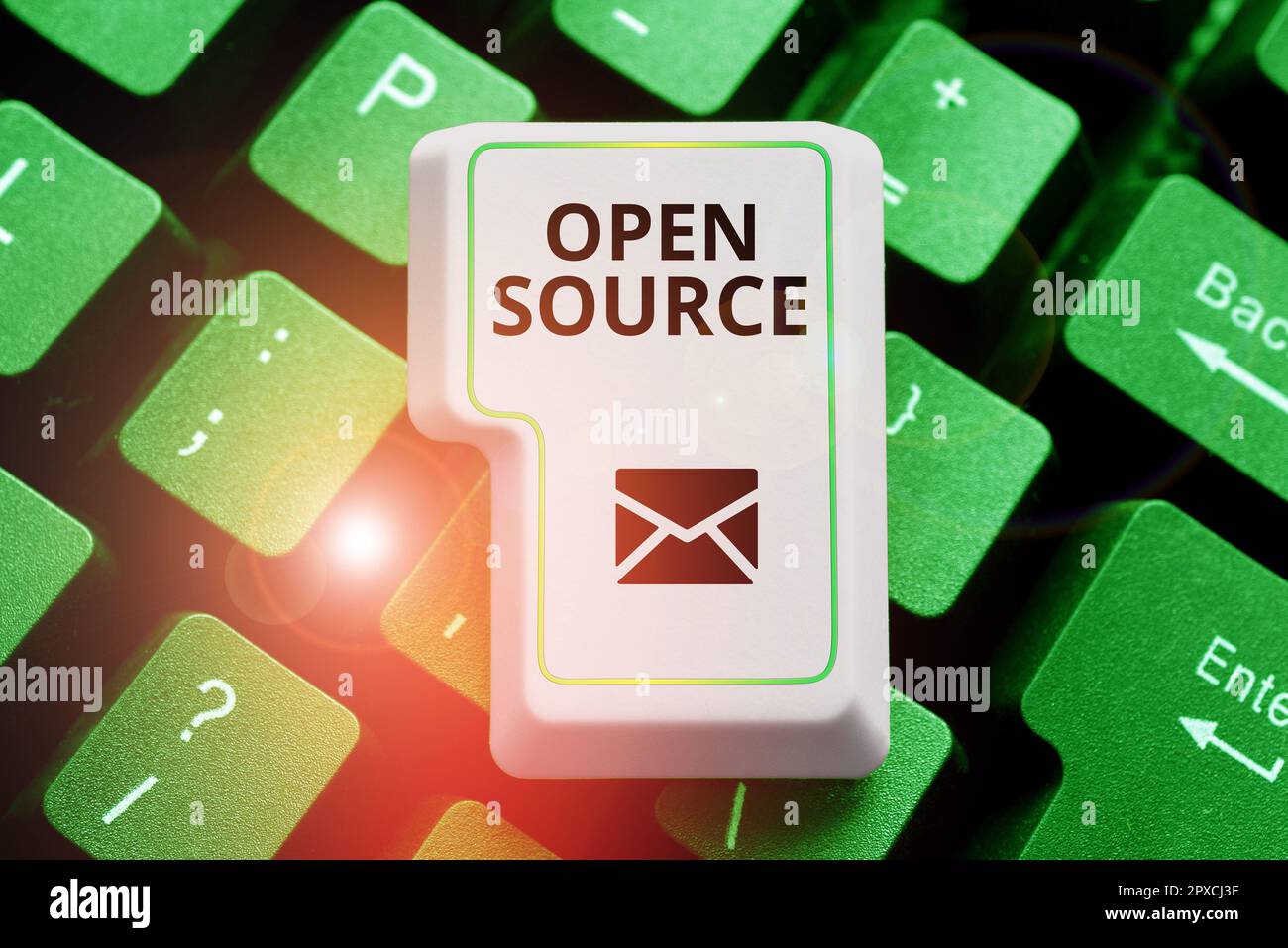 Hand writing sign Open Source, Word for denoting software which original source code freely available Stock Photo