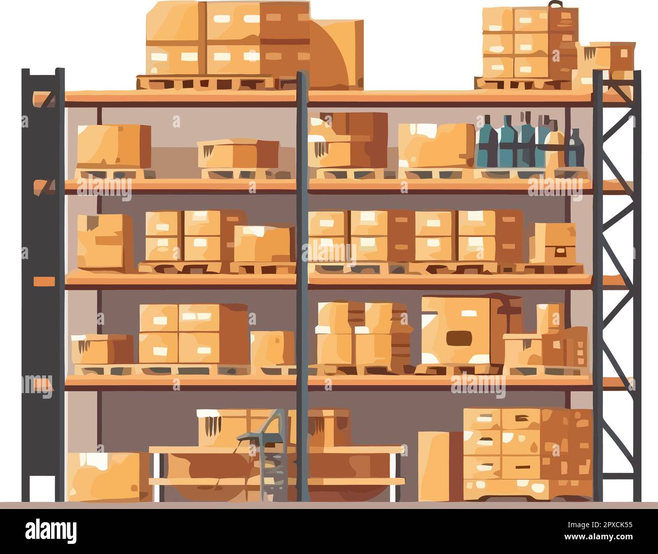 Stacked Cardboard Boxes On Warehouse Shelf Vector Stock Vector Image ...