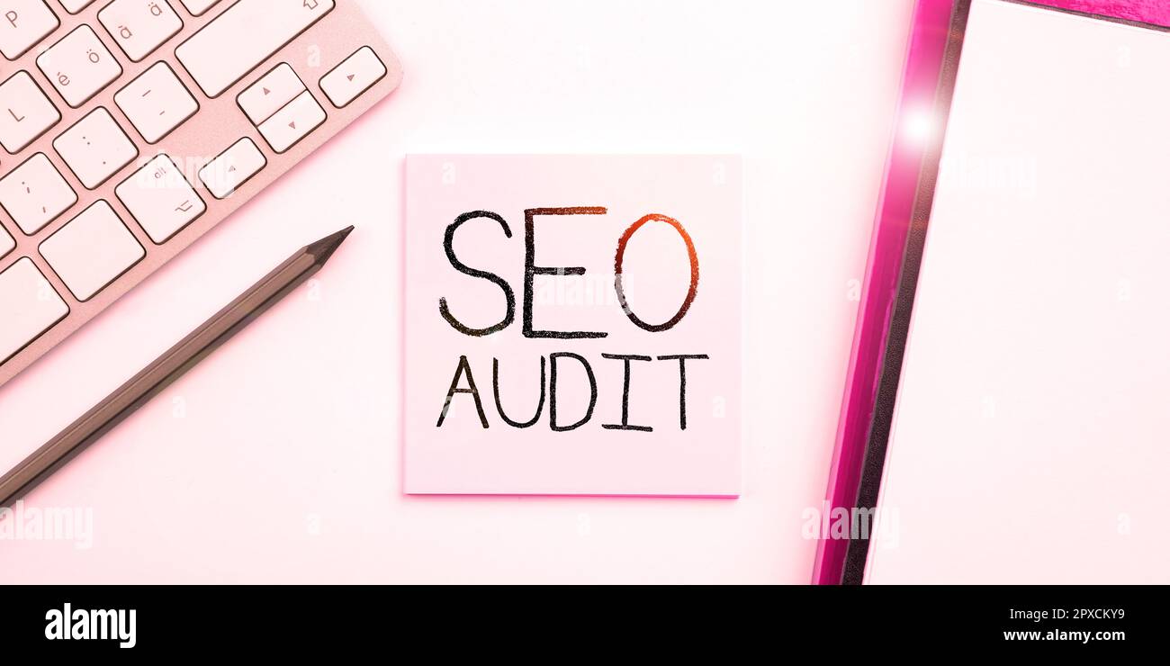 Writing displaying text Seo Audit, Conceptual photo Search Engine Optimization validating and verifying process Stock Photo