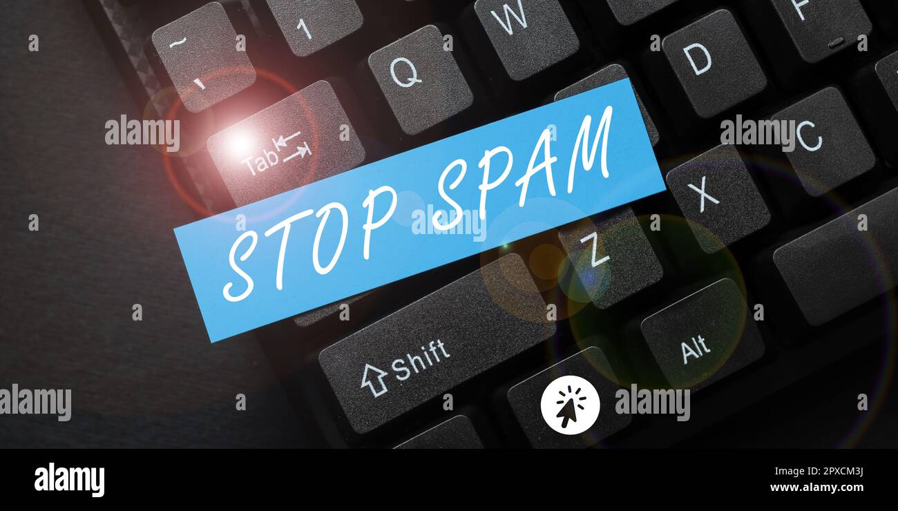 Text caption presenting Stop Spam, Business approach end the Intrusive ...