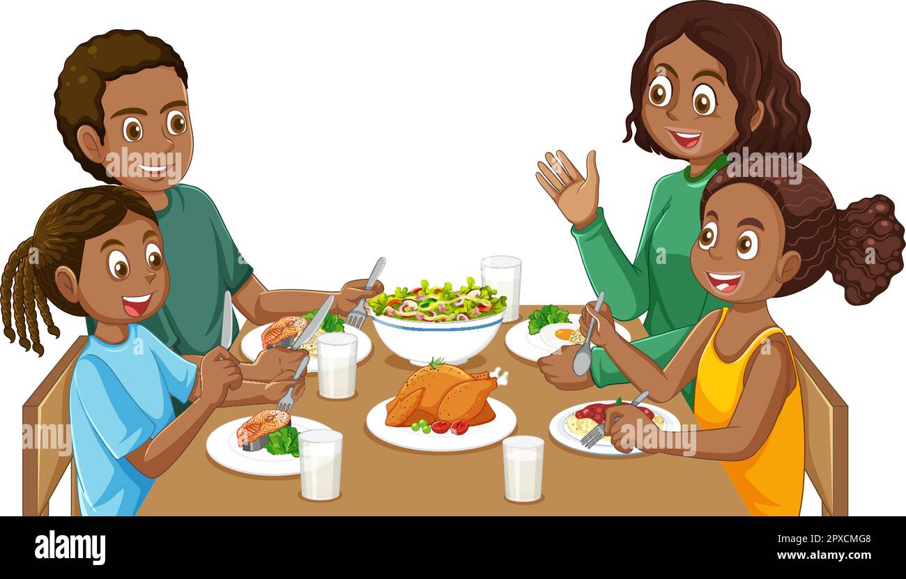 African American family having a meal together at the table