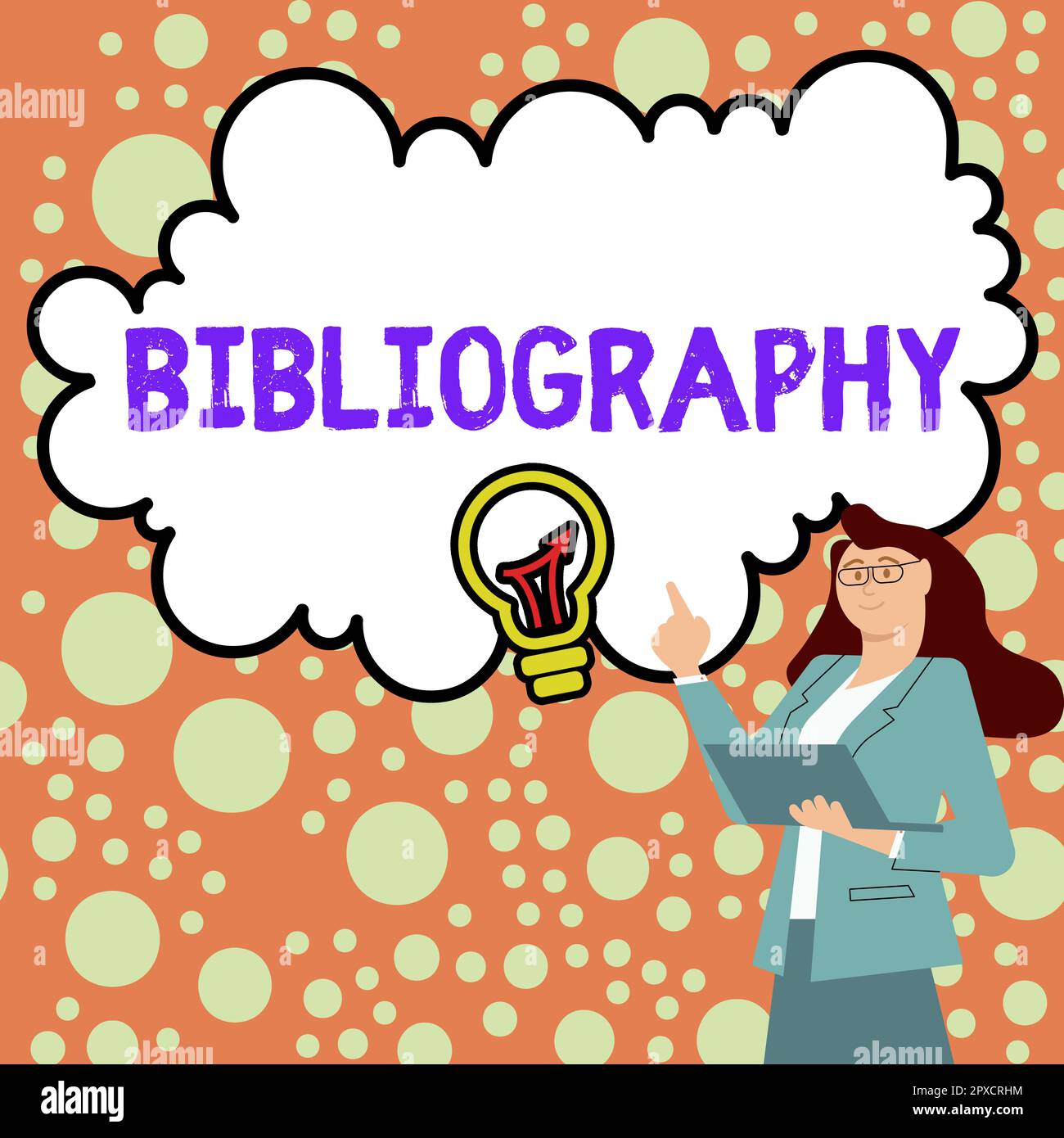 Conceptual display Bibliography, Business showcase a list of writings relating to a particular subject, period, or author Stock Photo