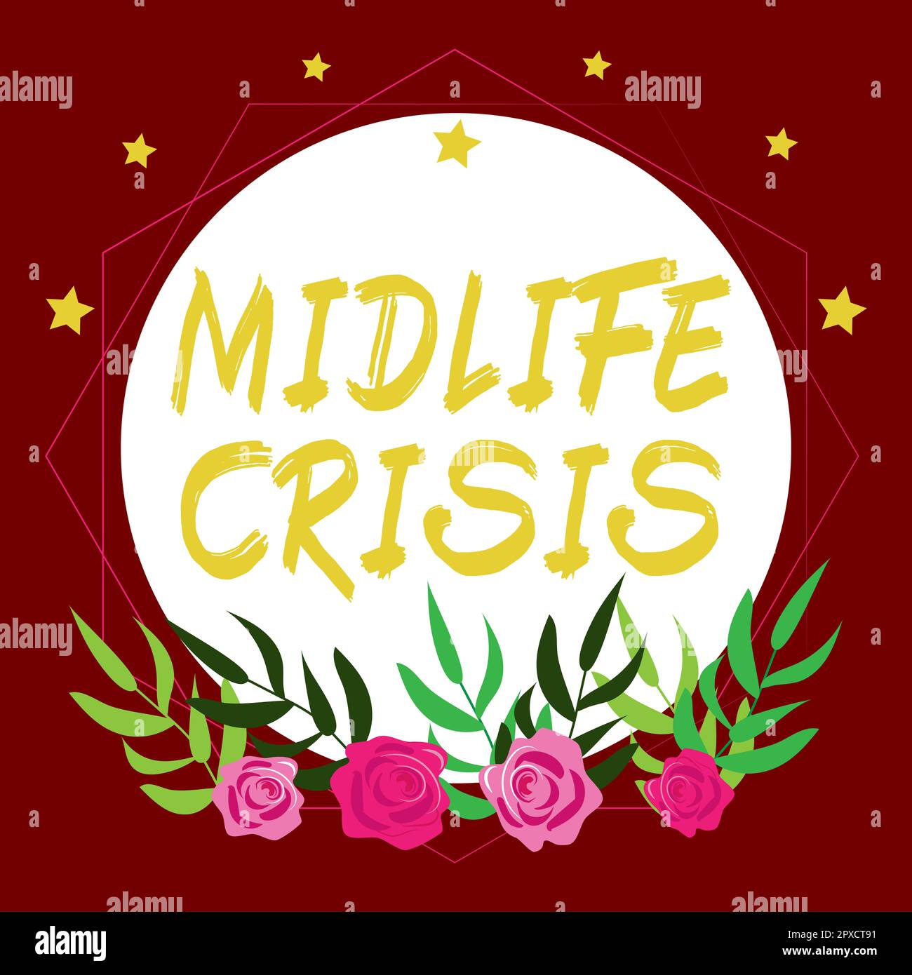 Conceptual caption Midlife Crisis, Word for Software development technique Decomposing an application Stock Photo