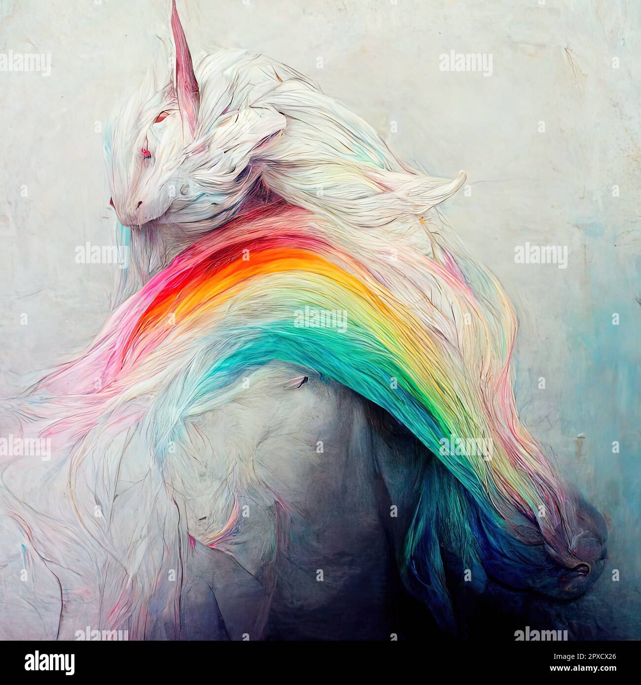 This abstract painting features a radiant background that illuminates a ...