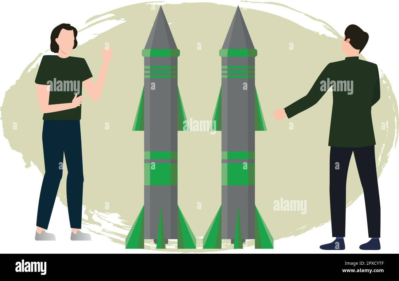 Boy and girl looking at missile. Stock Vector