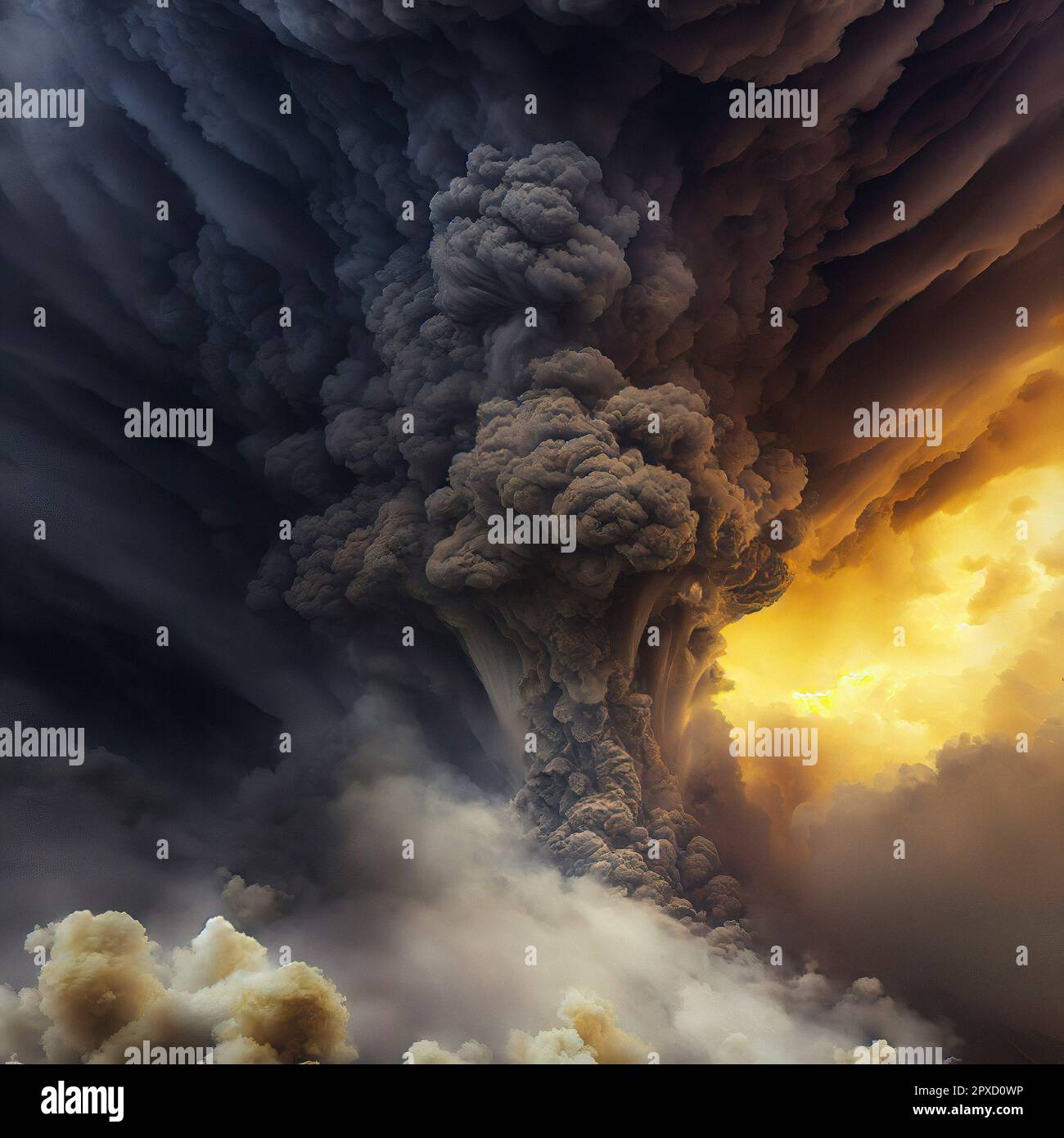 A Volcano Erupting with Plumes of Smoke and Ash Visible from an Aerial