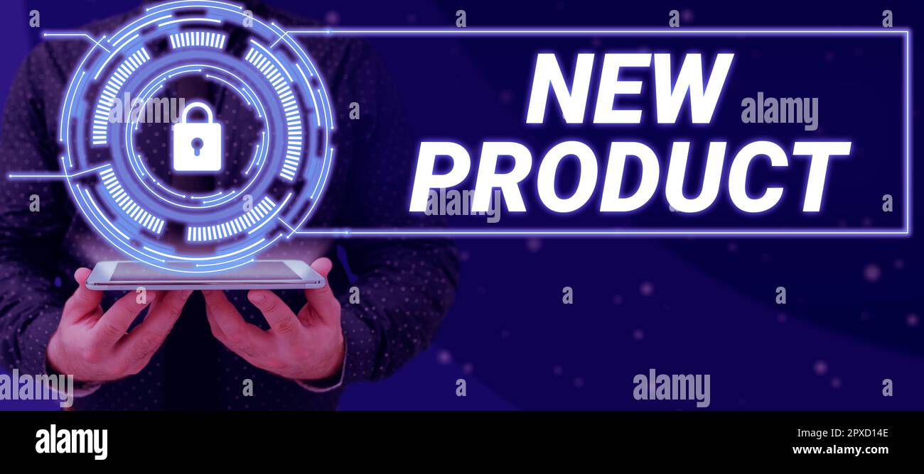 Handwriting text New Product, Word for goods and services that differ in their characteristics Stock Photo