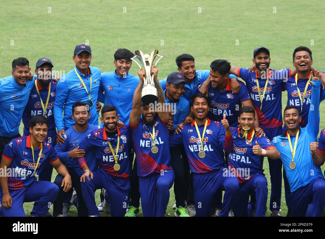 Kathmandu, NE, Nepal. 2nd May, 2023. Nepali cricket team members pose