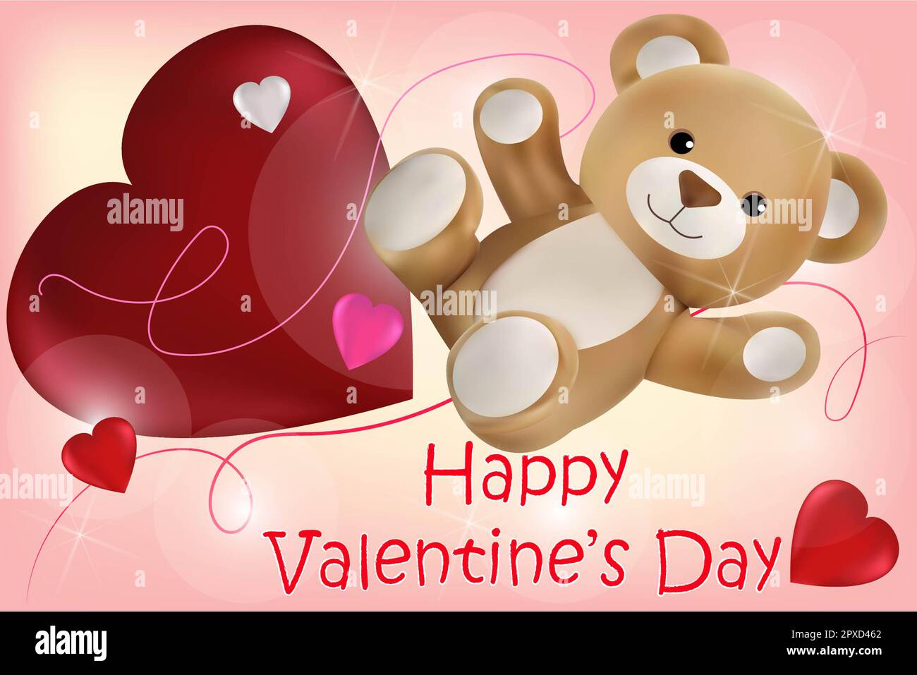 Teddy bear and a big heart on a pink background with the inscription ...