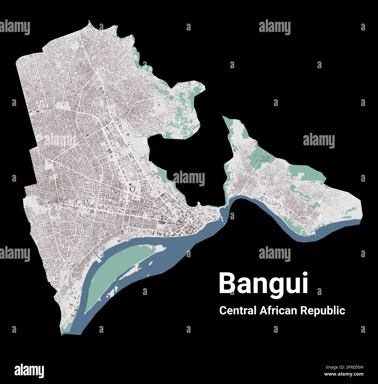 Bangui, Central African Republic, vector map. Detailed map of Bangui