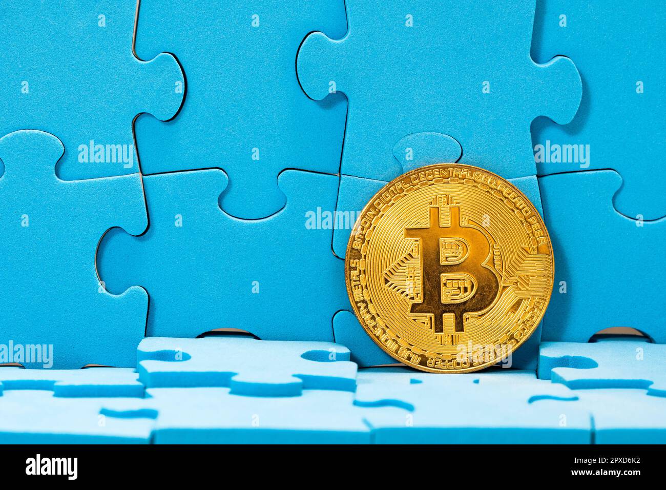 Golden Bitcoin with a blue puzzle , concept for understanding of investing  to cryptocurrency. Blockchain technology, Bitcoin mining concept Stock  Photo - Alamy