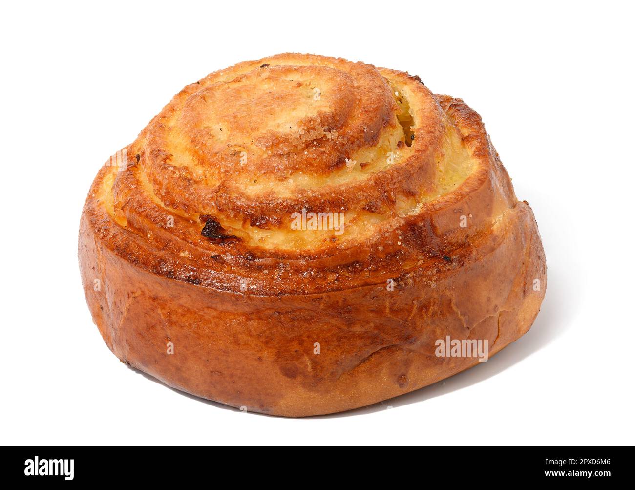 Round cinnamon bun on a white isolated background Stock Photo - Alamy