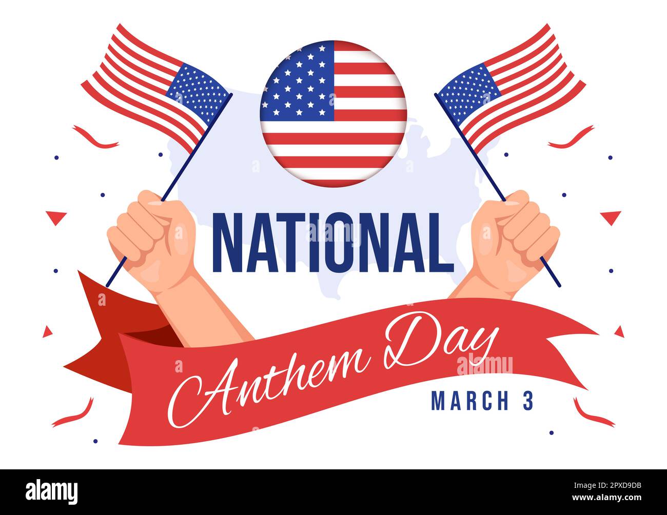 National Anthem Day on March 3 Illustration with United States of America Flag for Web Banner or Landing Page in Flat Cartoon Hand Drawn Template Stock Photo