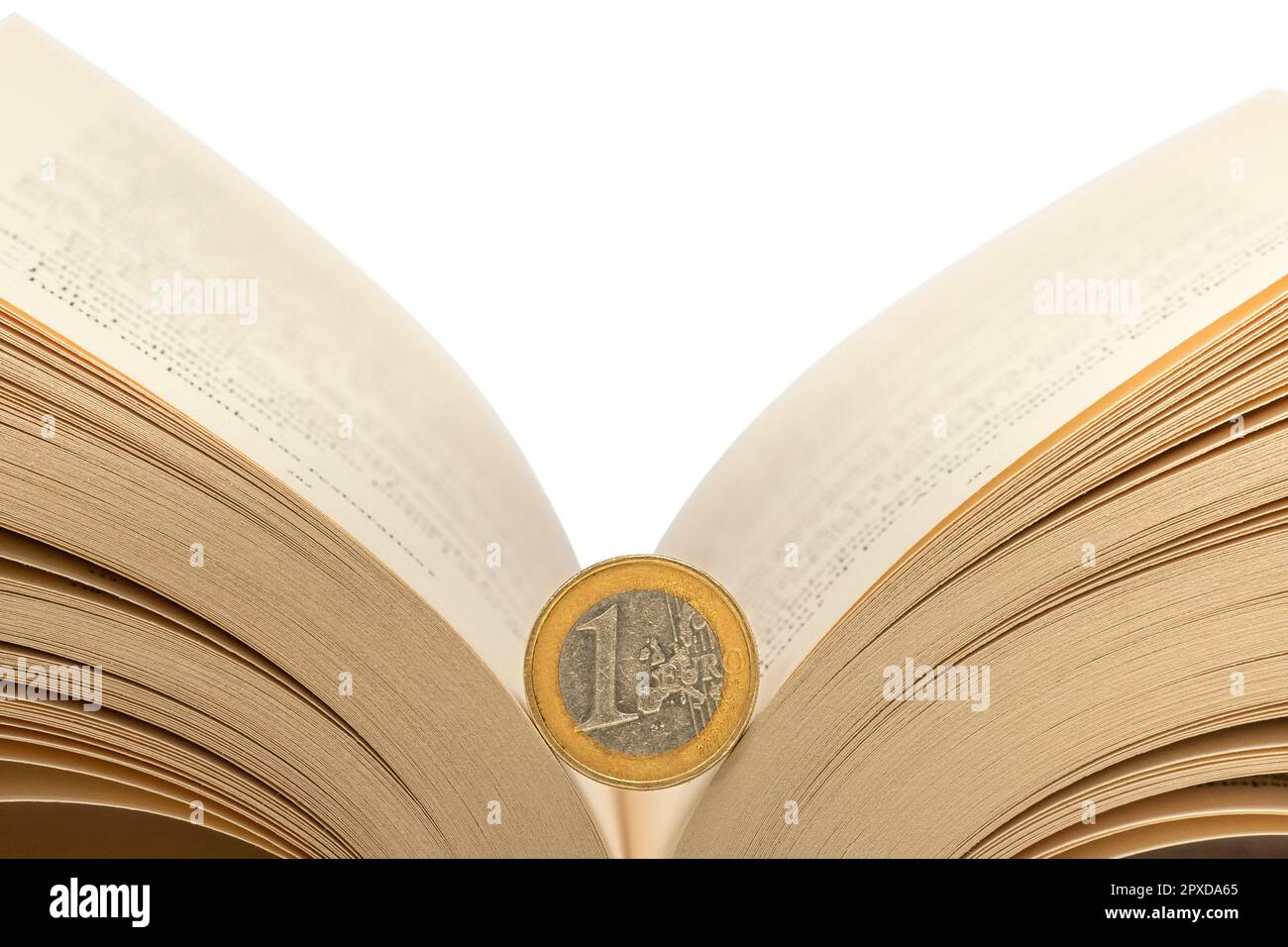 Open book with one Euro coin. Reading makes you richer- concept. Copy ...