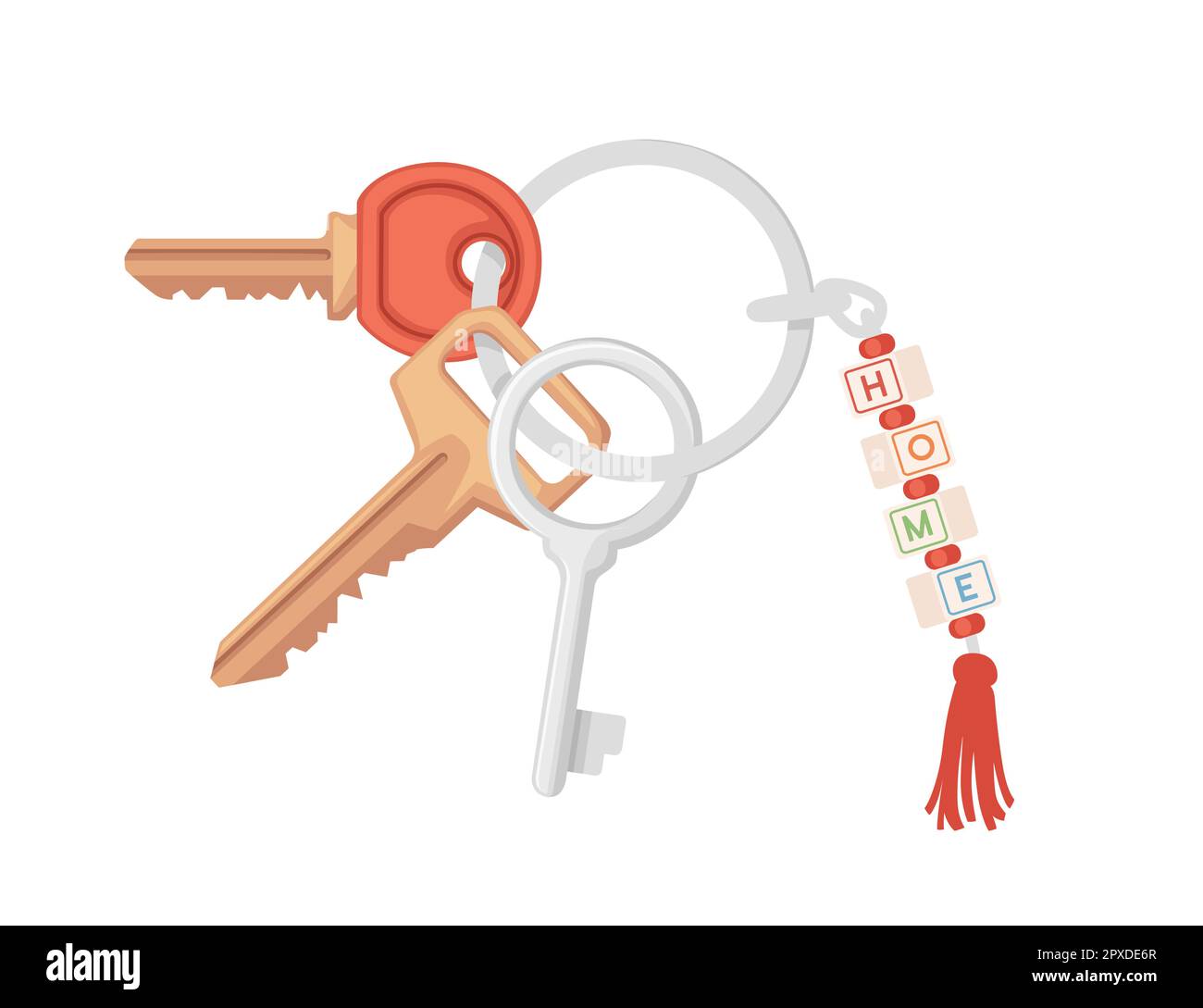 Steel ring home keychain with different keys vector illustration ...