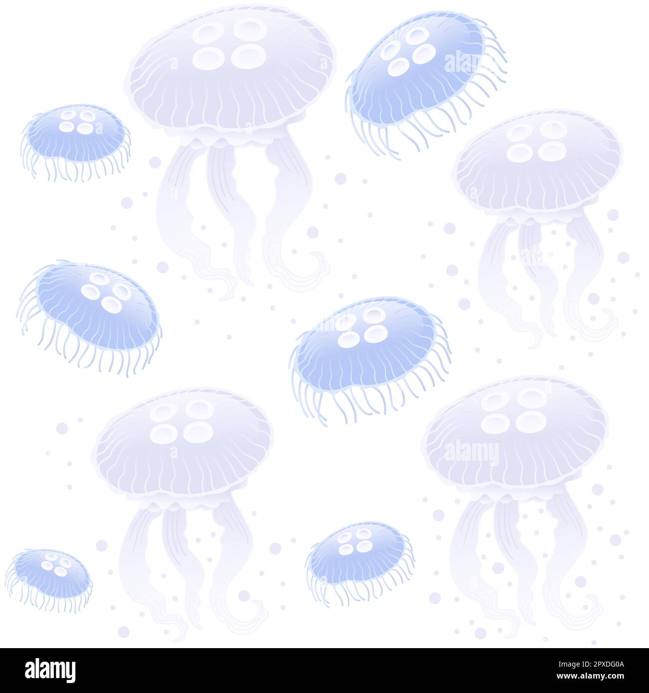 Seamless pattern with blue jellyfish vector illustration on white ...
