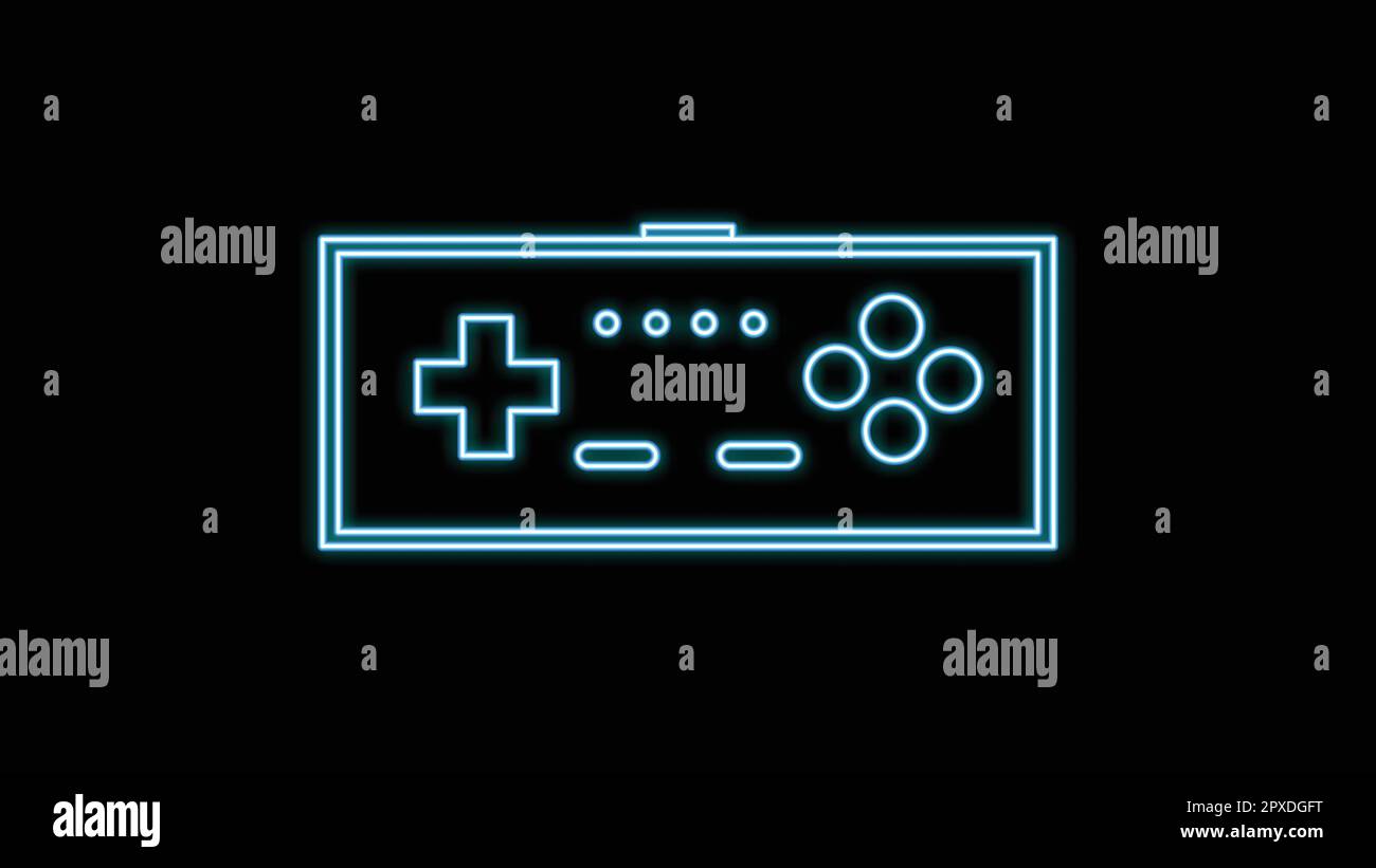 Blue neon glowing joystick with buttons for video game console old ...
