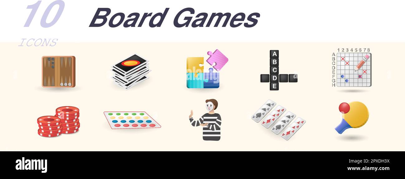 Board games set. Creative icons backgammon, uno, puzzle, scrubble, sea
