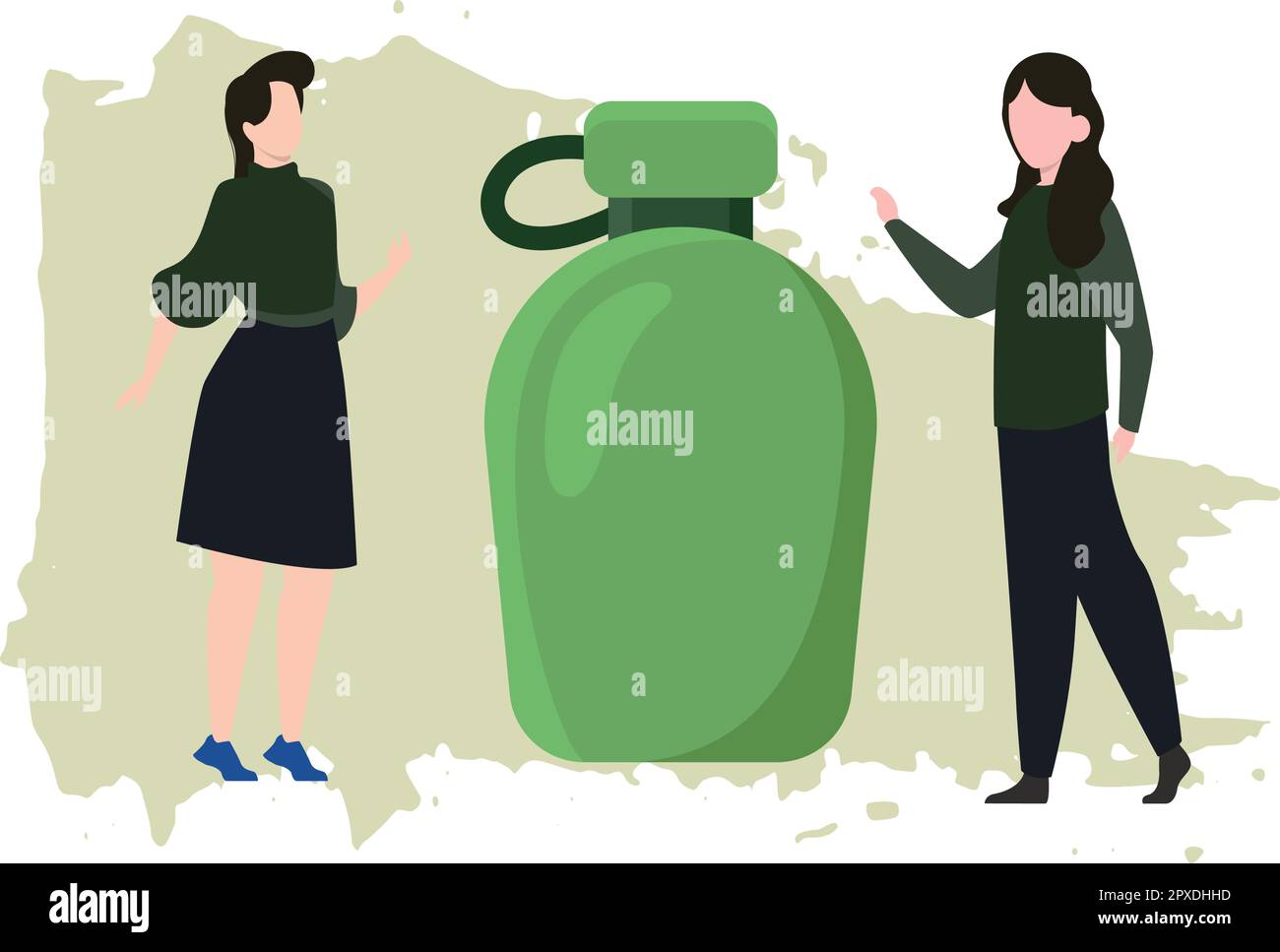 The girls look at the military water bottle Stock Vector Image & Art