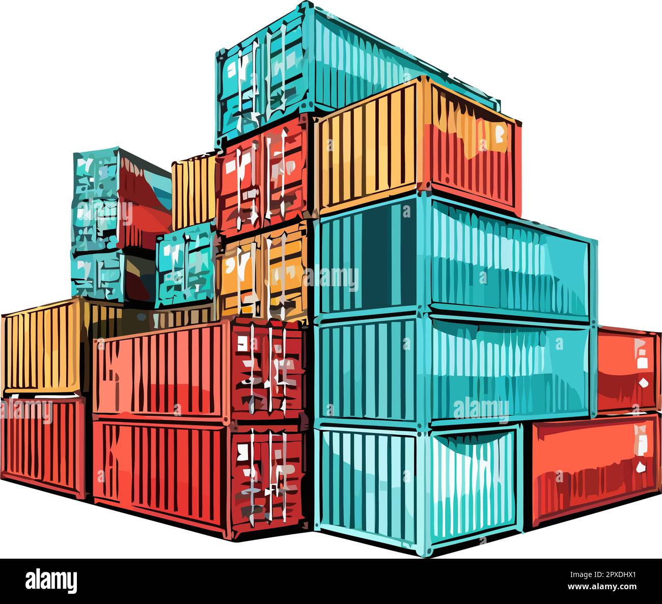 Container ship carrying heavy steel cargo crates Stock Vector Image