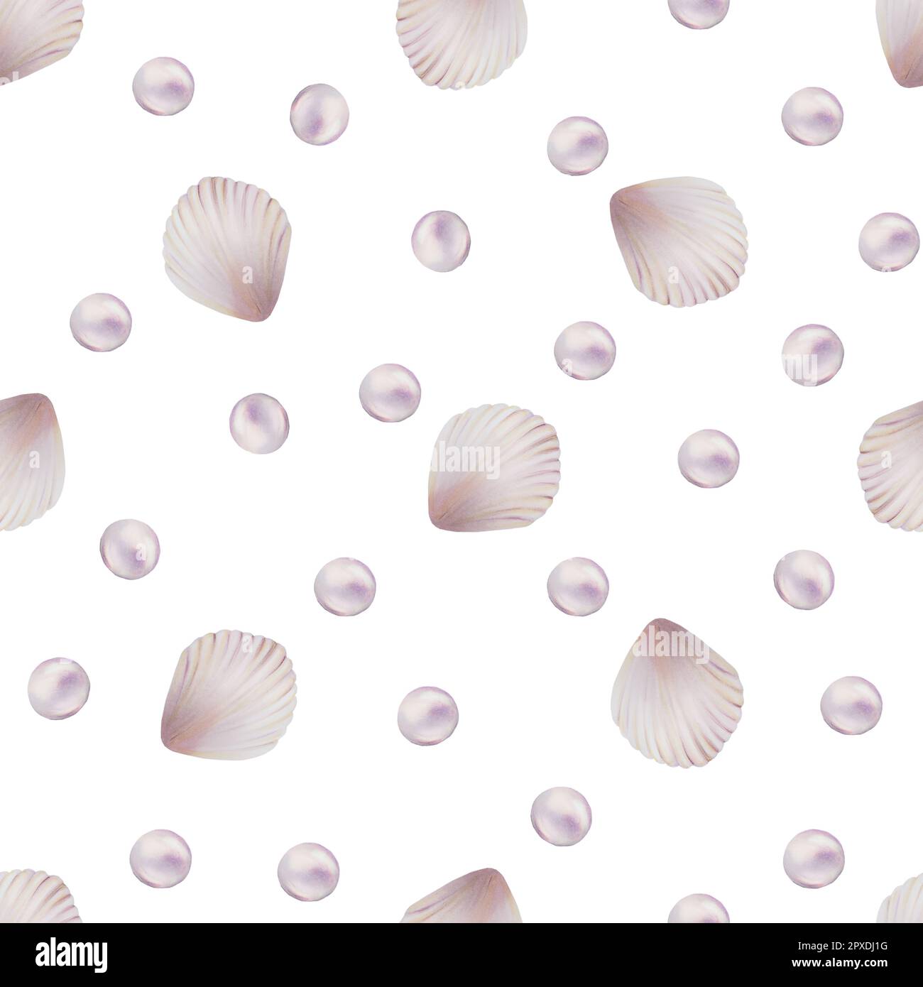 Watercolor seamless pattern with shells and pearls. Hand painting ...