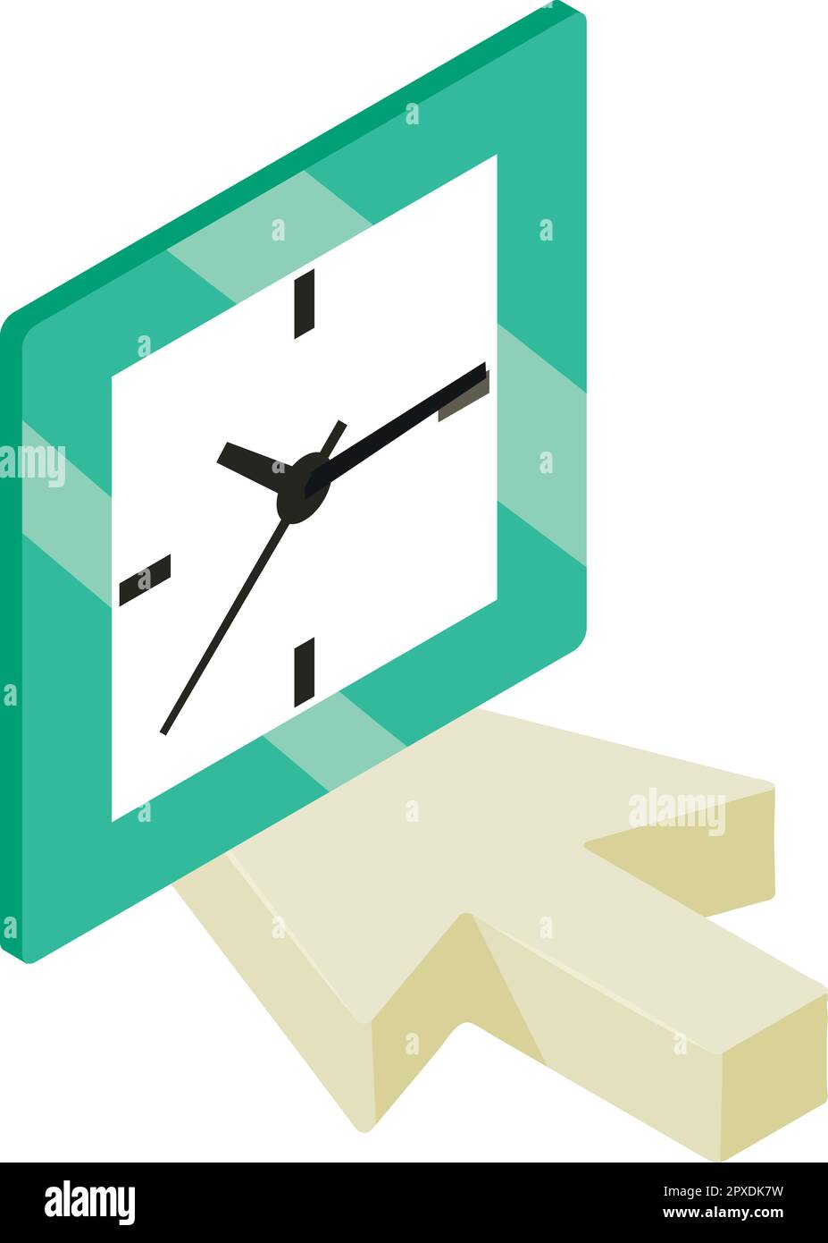 Wall clock icon isometric vector. Modern square wall clock on direction arrow. Time concept, interior element Stock Vector