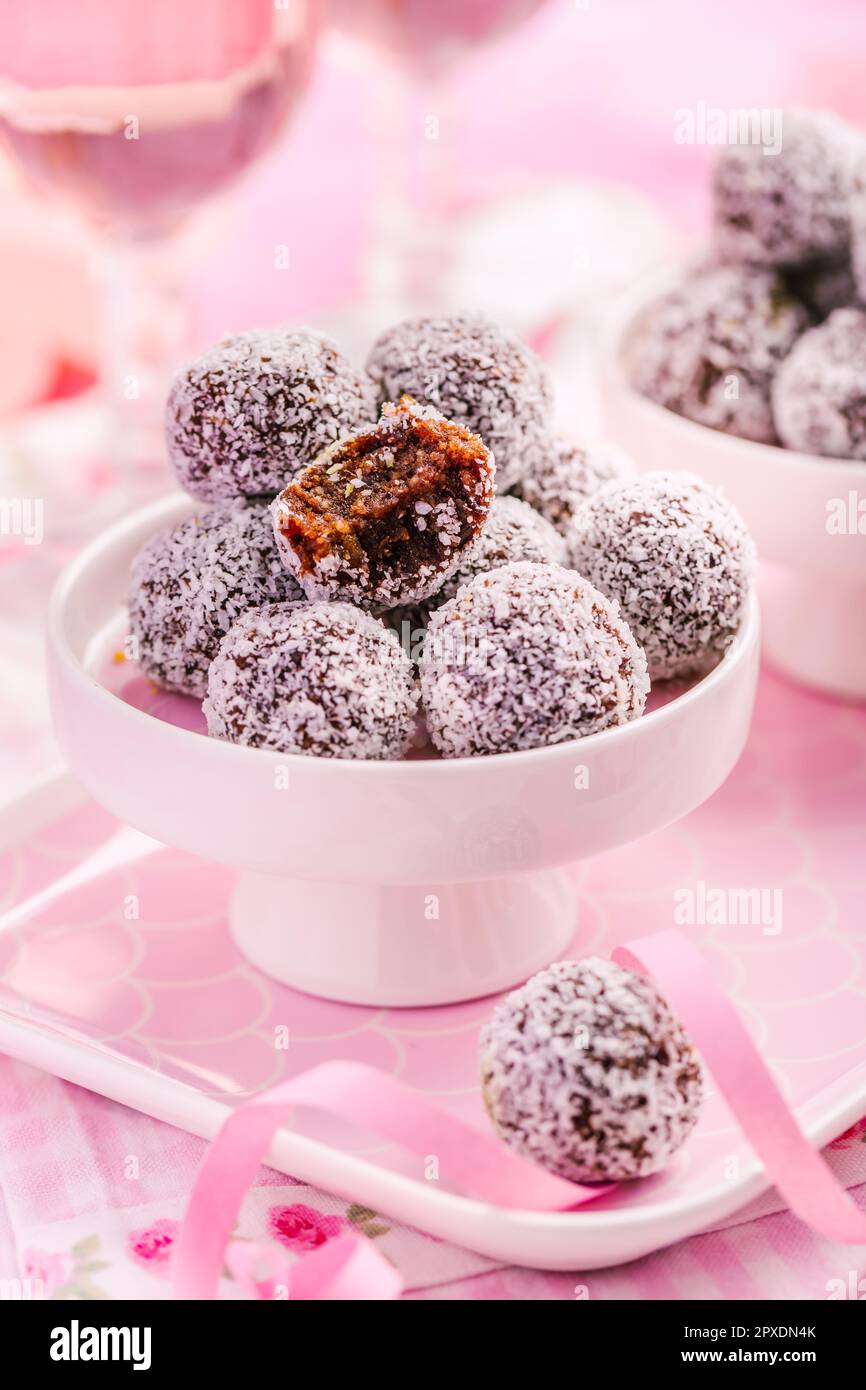 Energy protein balls with healthy ingredients, made with dates, peanut butter, flax and chia