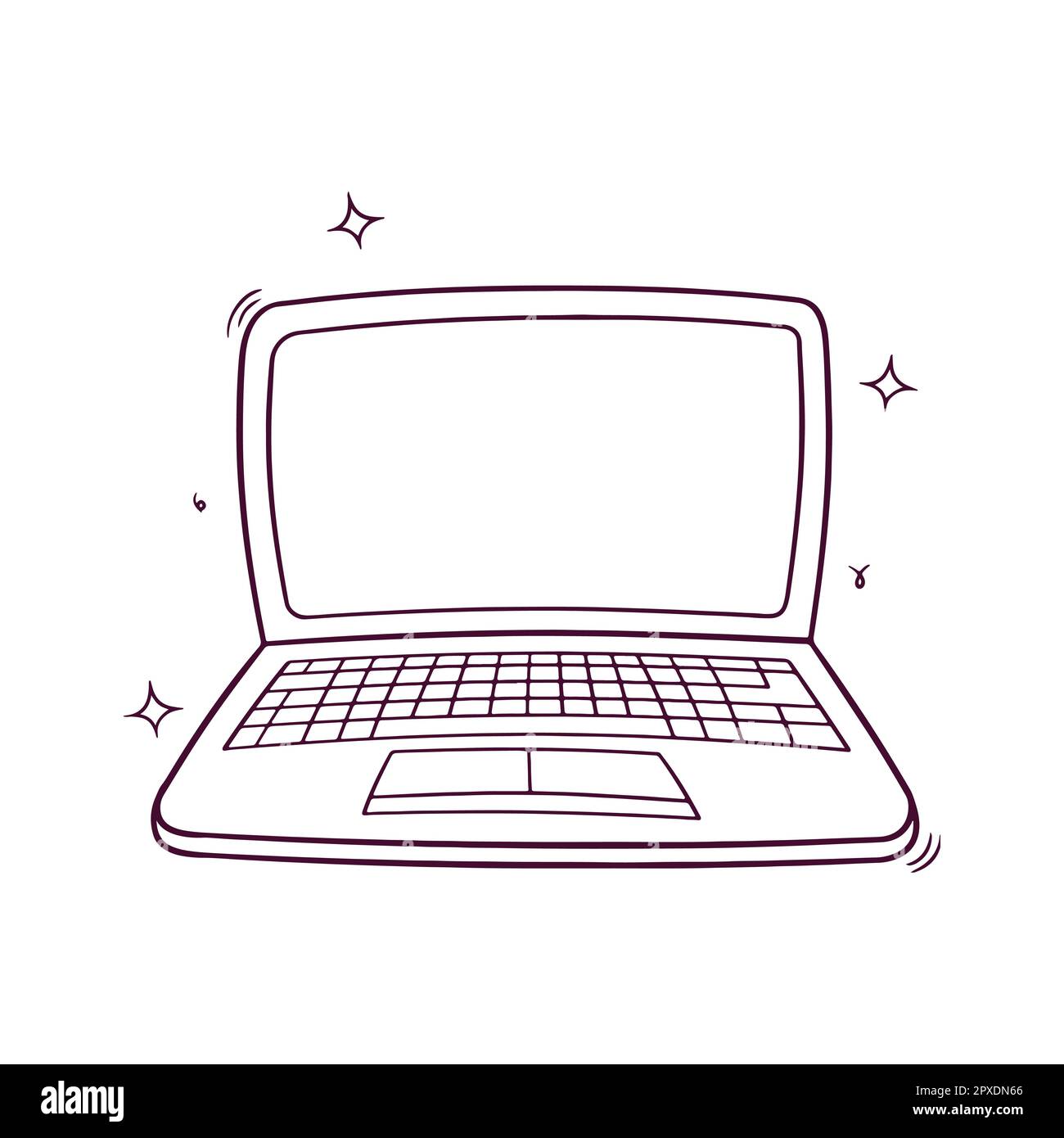 modern laptop computer. technology concept. Hand drawn icon. Hand Drawn Vector Illustration Stock Vector